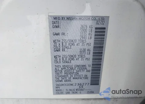 2022 Nissan Pathfinder Sl 4Wd from USA, damaged, VIN 5N1DR3CD3NC236277